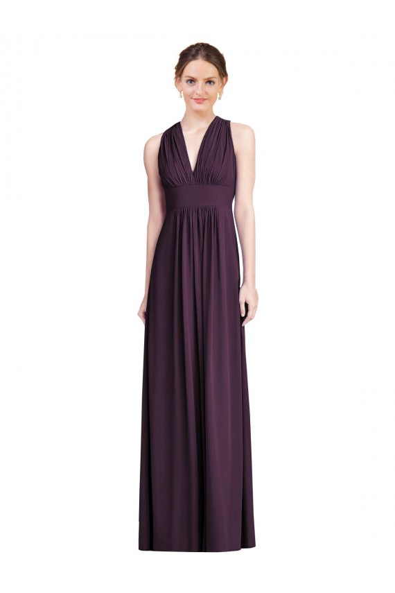 Soft Chiffon V-Neck Sleeveless Grape Long Bridesmaid Dress Essex