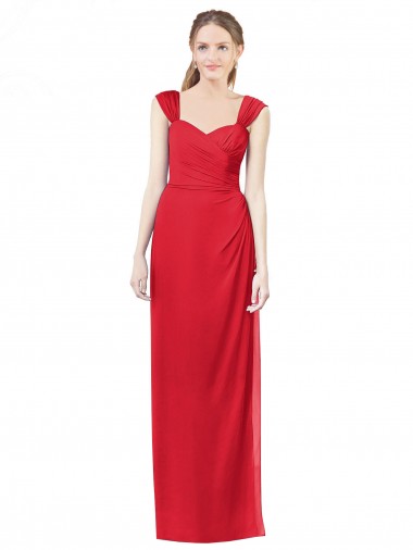 Soft Chiffon Sweetheart Cap Sleeves Red Long Formal Dress / Bridesmaid Dress Essex