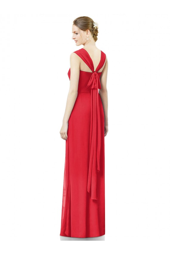 Soft Chiffon Sweetheart Cap Sleeves Red Long Formal Dress / Bridesmaid Dress Essex