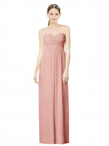 Soft Chiffon Sweetheart Sleeveless Bliss Pink Long Bridesmaid Dress Essex