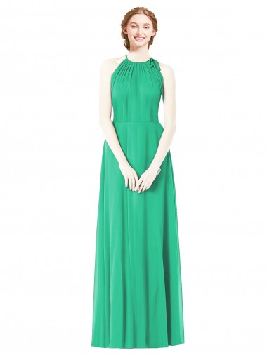 Soft Chiffon Halter Neck Sleeveless Emerald Green Long Bridesmaid Dress Essex