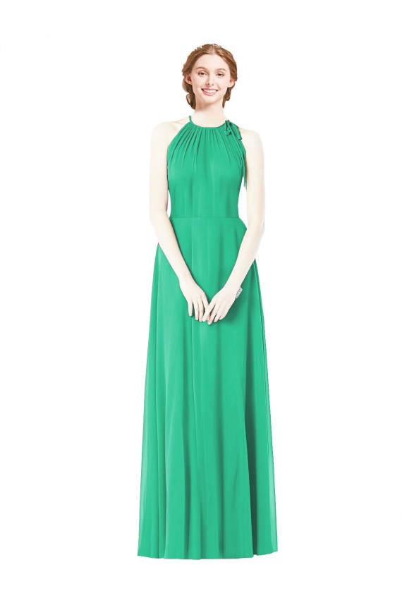 Soft Chiffon Halter Neck Sleeveless Emerald Green Long Bridesmaid Dress Essex
