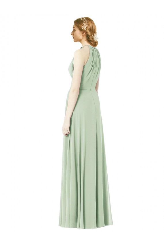 Soft Chiffon Halter Neck Sleeveless Emerald Green Long Bridesmaid Dress Essex