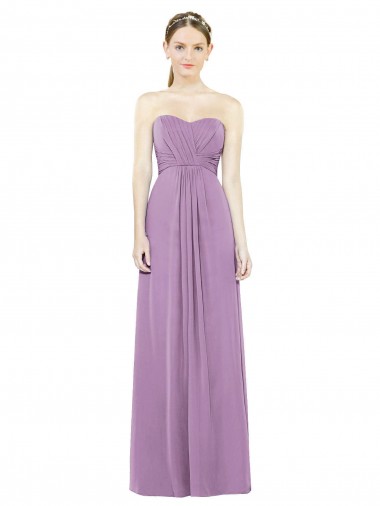 Soft Chiffon Sweetheart Sleeveless Dark Lavender Long Bridesmaid Dress Essex