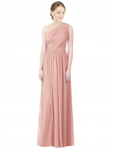 Soft Chiffon One Shoulder Sleeveless Bliss Pink Long Bridesmaid Dress Essex
