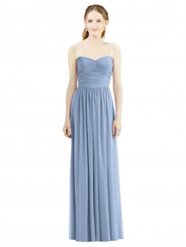 Chiffon Sweetheart Sleeveless Dusty Blue Long Bridesmaid Gowns Essex