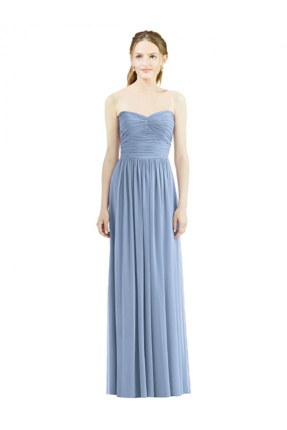 Chiffon Sweetheart Sleeveless Dusty Blue Long Bridesmaid Gowns Essex