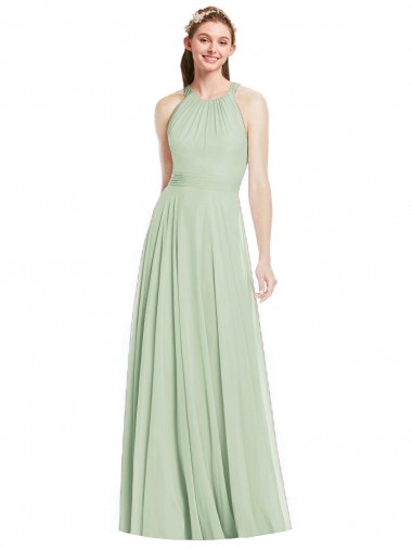 Chiffon Halter Neck Sleeveless Sage Long Bridesmaid Dress / Evening Dress Essex