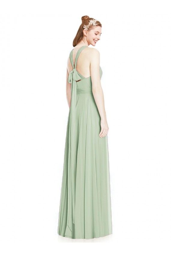 Chiffon Halter Neck Sleeveless Sage Long Bridesmaid Dress / Evening Dress Essex