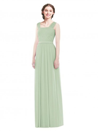 Soft Chiffon Spaghetti Straps Sleeveless Long Bridal Party Dress Essex