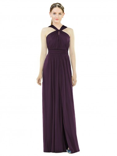 Soft Chiffon Halter Neck Sleeveless V-Back Long Semi Formal Evening Dress / Bridesmaid Dress Essex
