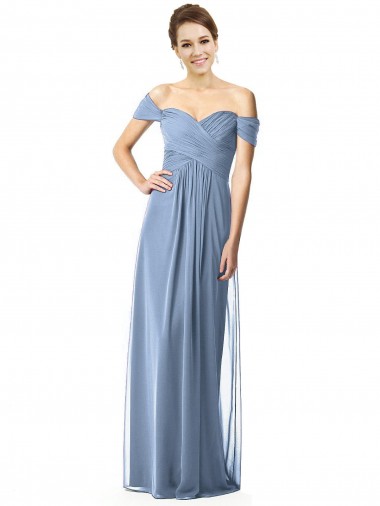 Soft Chiffon Off the Shoulder Cap Sleeves Long Bridesmaid Dress Essex