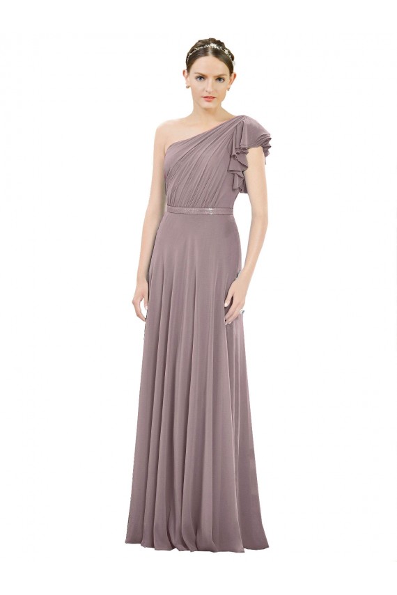 Soft Chiffon One Shoulder Sleeveless Dusty Rose Long Bridesmaid Dress Essex
