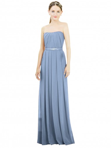 Soft Chiffon Strapless Sleeveless Dusty Blue Long Bridesmaid Dress Essex