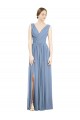 Soft Chiffon V-Neck Sleeveless Dusty Blue Long Semi Formal Evening Dress / Bridesmaid Dress Essex