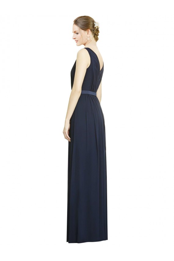 Chiffon V-Neck Sleeveless Dark Navy Long Bridesmaid Gowns Essex
