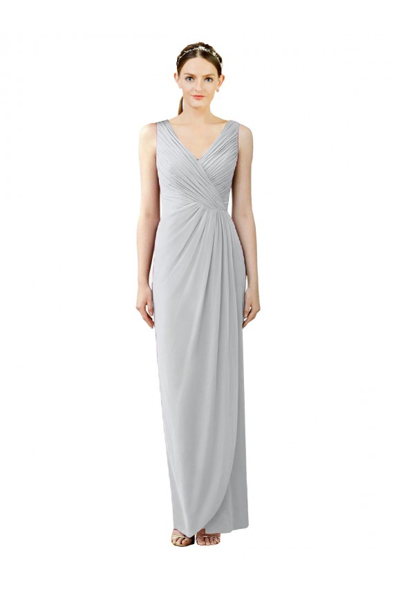 Chiffon V-Neck Sleeveless V-Back Long Bridesmaid Evening Dress Essex