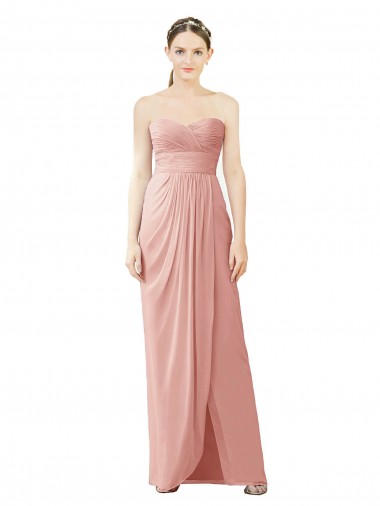 Soft Chiffon Sweetheart Sleeveless Bliss Pink Long High Low Bridesmaid Dress Essex