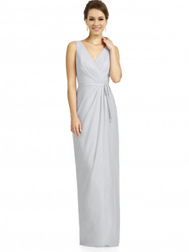 Soft Chiffon V-Neck Sleeveless V-Back Frost Long Bridesmaid Dress Essex