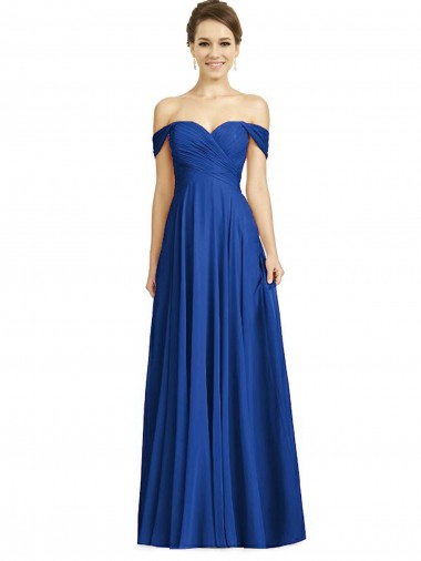 Soft Chiffon Off the Shoulder Cap Sleeves Long Semi Formal Evening Dress / Bridesmaid Dress Essex