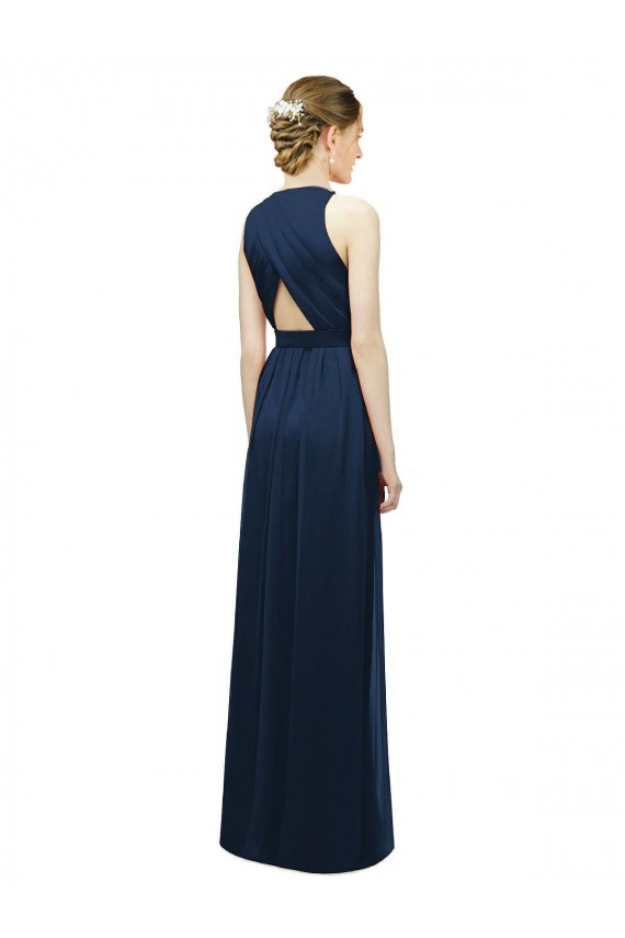 Soft Chiffon Halter Neck Sleeveless Salmon Long Bridesmaid Dress Essex