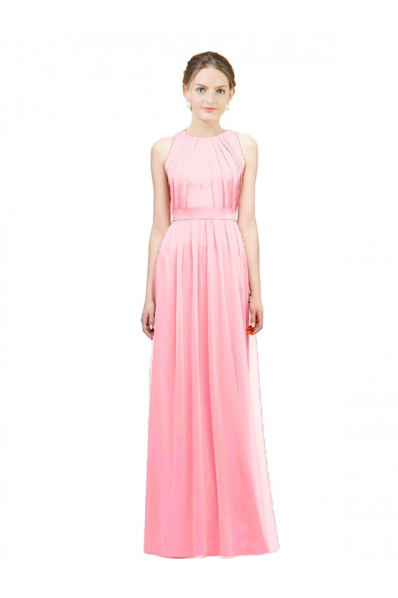 Soft Chiffon Halter Neck Sleeveless Salmon Long Bridesmaid Dress Essex