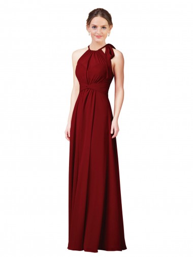 Soft Chiffon Halter Neck Sleeveless Sheath Long Bridesmaid Dress Essex