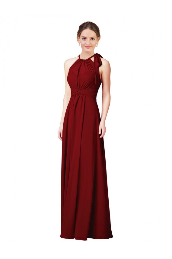 Soft Chiffon Halter Neck Sleeveless Sheath Long Bridesmaid Dress Essex