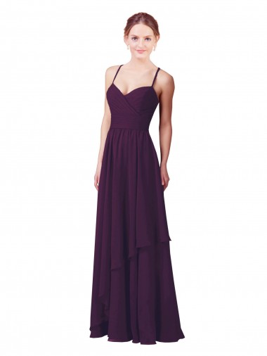 Soft Chiffon Sweetheart Sleeveless Grape Long Bridesmaid Dress Essex