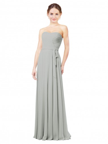 Soft Chiffon Sweetheart Sleeveless Silver Long Bridesmaid Dresses Essex