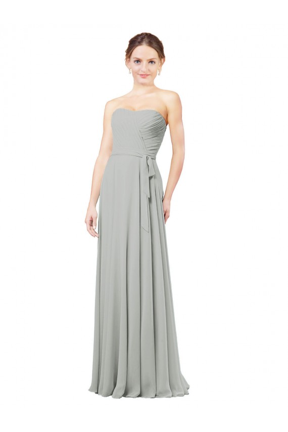 Soft Chiffon Sweetheart Sleeveless Silver Long Bridesmaid Dresses Essex