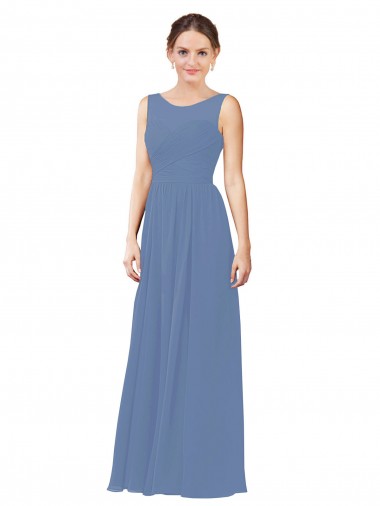 Soft Chiffon Illusion Neck Sleeveless Long Bridesmaid Dress Essex