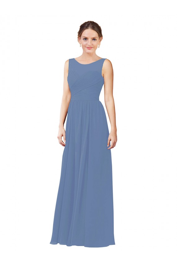 Soft Chiffon Illusion Neck Sleeveless Long Bridesmaid Dress Essex