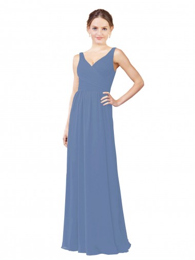 Soft Chiffon V-Neck Sleeveless Windsor Blue Long Bridal Party Dress Essex