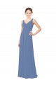 Soft Chiffon V-Neck Sleeveless Windsor Blue Long Bridal Party Dress Essex