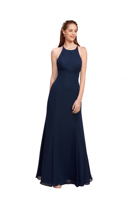 Soft Chiffon Halter Neck Sleeveless Long Prom Dress / Bridesmaid Dress Essex