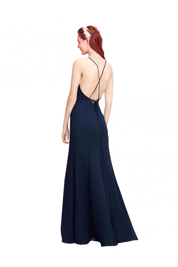 Soft Chiffon Halter Neck Sleeveless Long Prom Dress / Bridesmaid Dress Essex