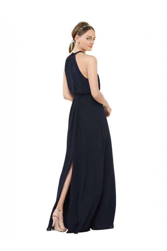 Chiffon Halter Neck Sleeveless Long Bridesmaid Dress Essex