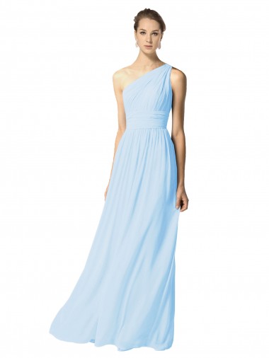 Soft Chiffon One Shoulder Sleeveless Light Sky Blue Long Bridesmaid Dress Essex
