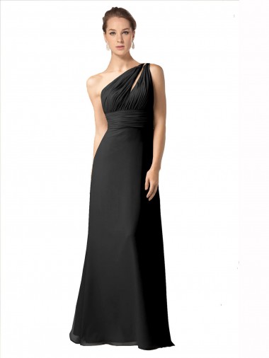 Soft Chiffon One Shoulder Sleeveless Black Long Bridesmaid Dress Essex