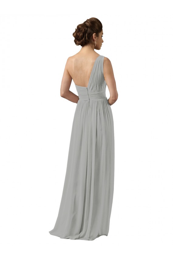 Soft Chiffon One Shoulder Sleeveless Silver Long Bridesmaid Dress Essex