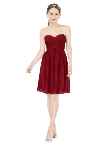 Soft Chiffon Sweetheart Sleeveless Burgundy Knee Length Bridesmaid Dress Essex