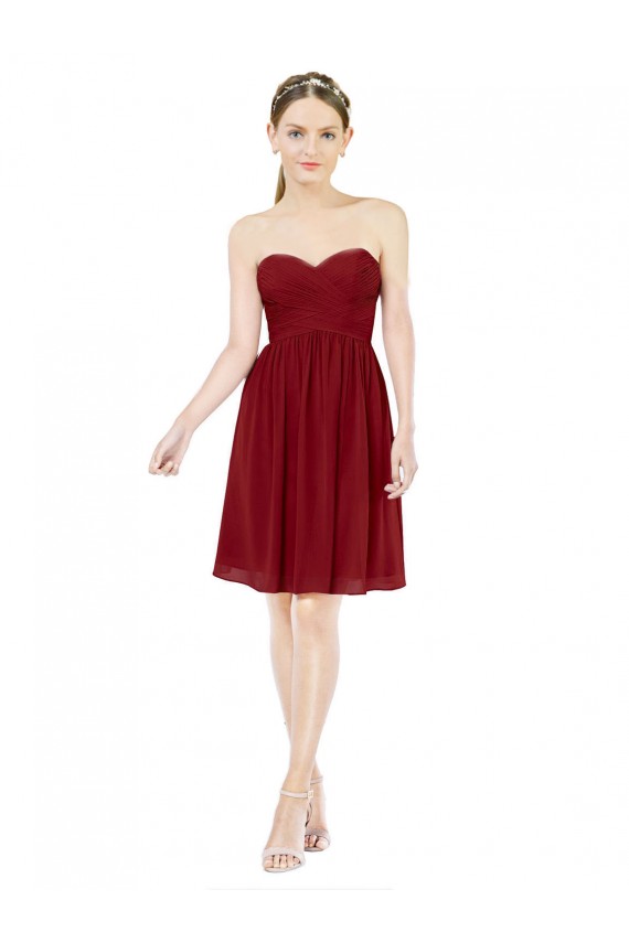 Soft Chiffon Sweetheart Sleeveless Burgundy Knee Length Bridesmaid Dress Essex