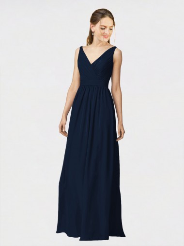 Chiffon V-Neck Sleeveless Long Bridesmaid Dresses / Formal Dresses Essex