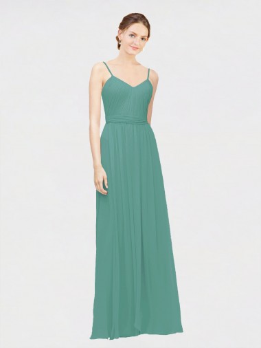 Chiffon Spaghetti Straps Sleeveless Icelandic Silver Long Bridesmaid Dress / Evening Dress Essex