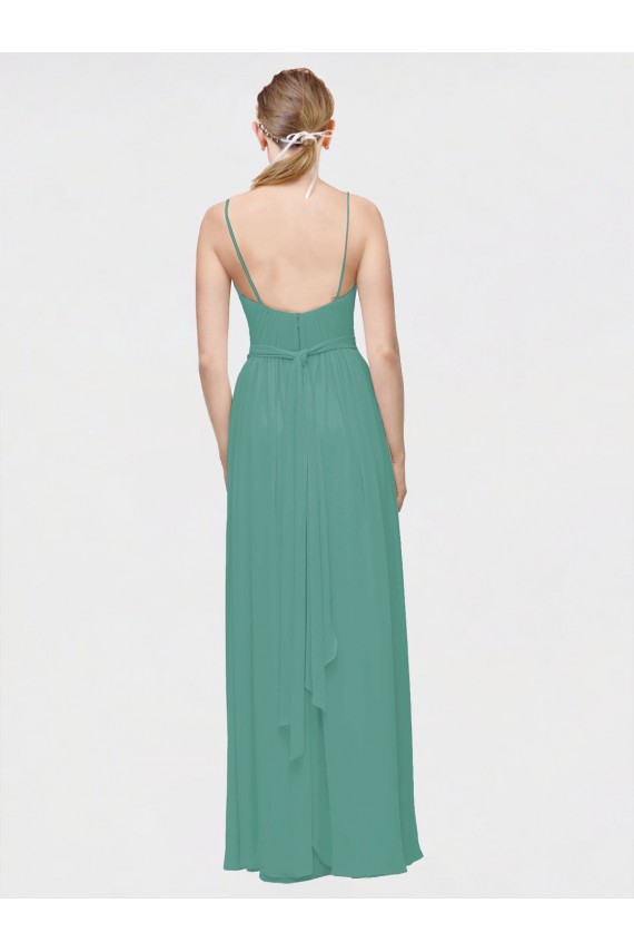 Chiffon Spaghetti Straps Sleeveless Icelandic Silver Long Bridesmaid Dress / Evening Dress Essex
