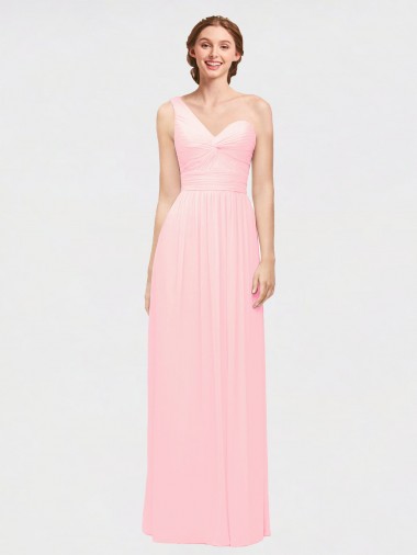 Soft Chiffon One Shoulder Sleeveless Pink Long Bridesmaid Dress Essex