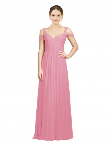 Soft Chiffon Off the Shoulder Sleeveless Skin Pink Long Bridesmaid Dress Essex