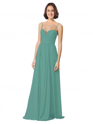 Soft Chiffon Spaghetti Straps Sleeveless Icelandic Silver Long Bridesmaid Dress Essex
