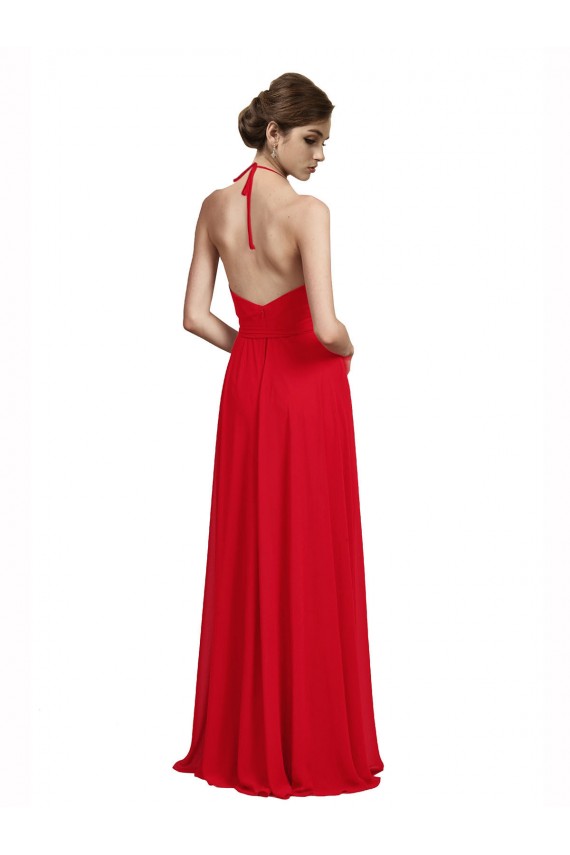 Chiffon Spaghetti Straps Sleeveless Red Long Bridesmaid Dress Essex
